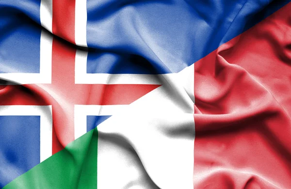 Bandera ondeante de Italia e Islandia — Foto de Stock
