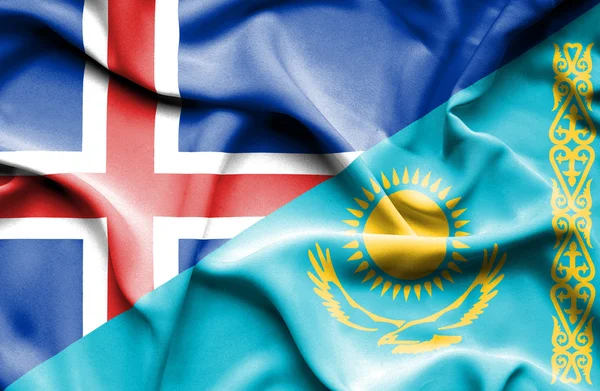 Waving flag of Kazakhstan and Iceland — Stock Photo, Image