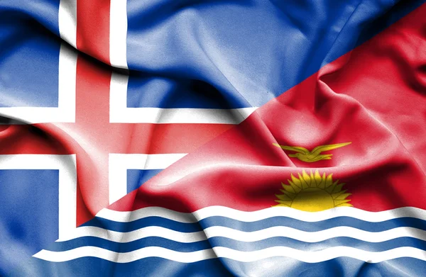 Waving flag of Kiribati and Iceland — Stock Photo, Image