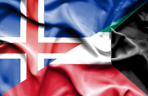 Flagge von Kuwait und Island schwenken — Stockfoto