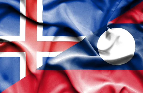 Bandera ondeante de Laos e Islandia — Foto de Stock