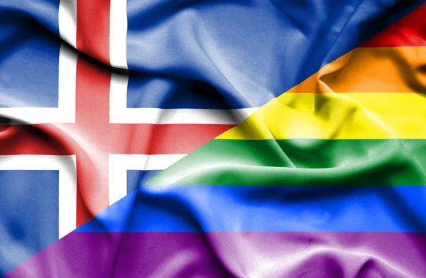 Wapperende vlag van Lgbt en IJsland — Stockfoto