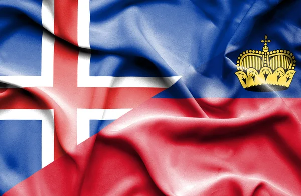 Bandera ondeante de Lichtenstein e Islandia — Foto de Stock