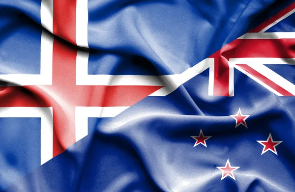 Machać flaga Nowej Zelandii i Islandii — Zdjęcie stockowe