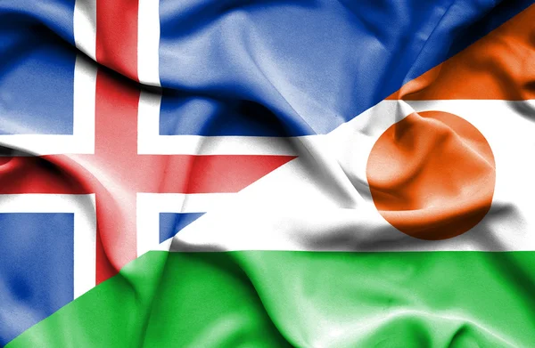 Viftande flagga Niger och Island — Stockfoto