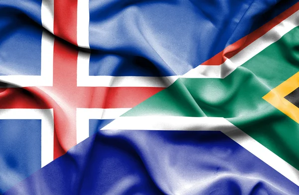 Waving flag of South Africa and Iceland — Stock Photo, Image