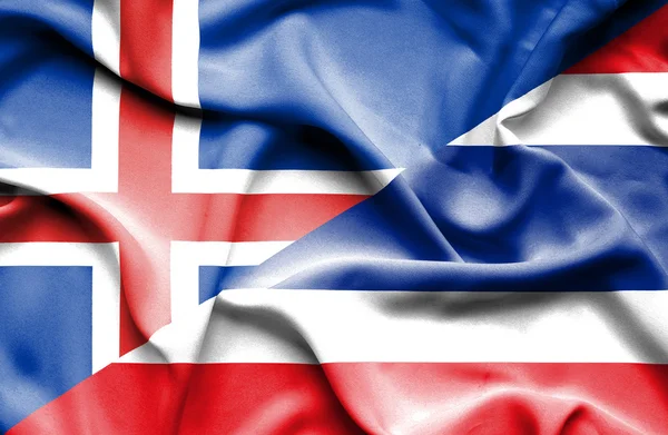 Bandera ondeante de Tailandia e Islandia — Foto de Stock