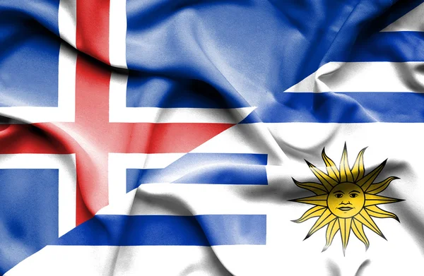 Bandera ondeante de Uruguay e Islandia — Foto de Stock