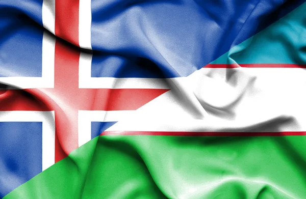 Bandera ondeante de Uzbekistán e Islandia —  Fotos de Stock