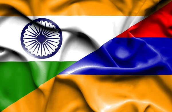 Armenien och Indien vajande flagga — Stockfoto