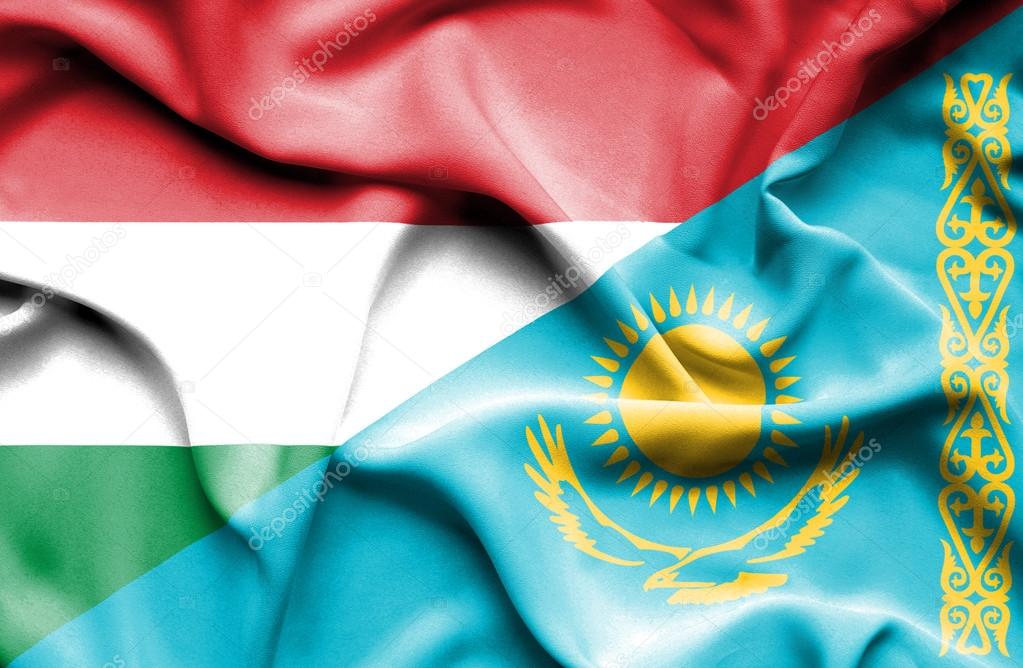 Waving flag of Kazakhstan and Hungary