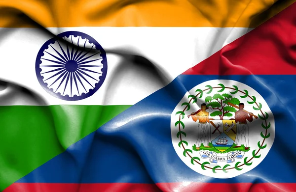 Drapeau agitant du Belize et de l'Inde — Photo