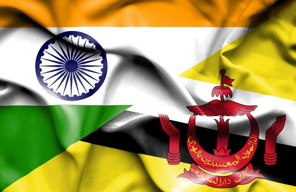 Wapperende vlag van Brunei en India — Stockfoto