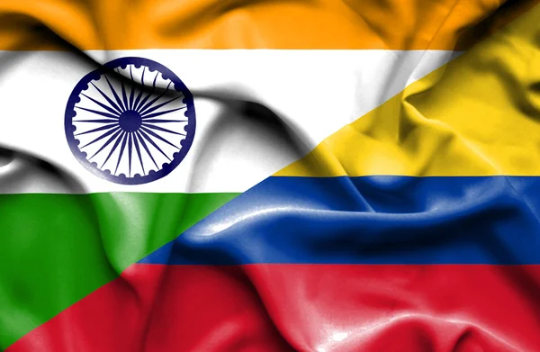 Macha flagą Columbia i Indii — Zdjęcie stockowe