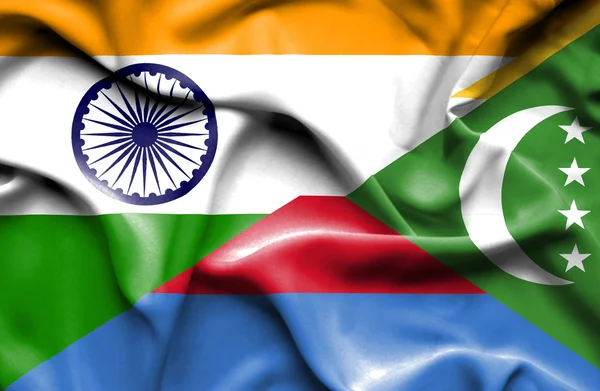 Machać flaga Komorów i Indie — Zdjęcie stockowe