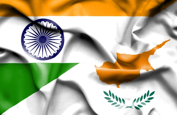 Waving flag of Cyprus and India — Stock Photo, Image
