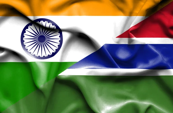 Waving flag of Gambia and India — Stock Photo, Image