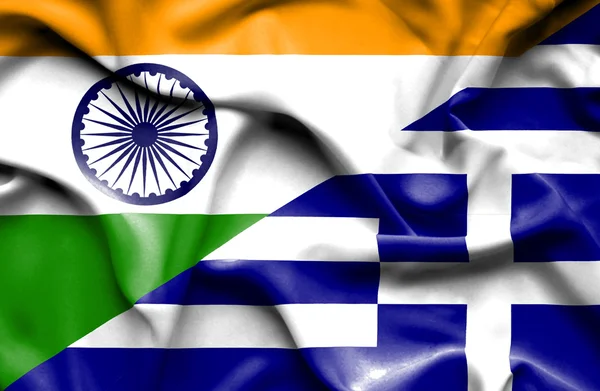 Bandiera sventolante di Grecia e India — Foto Stock