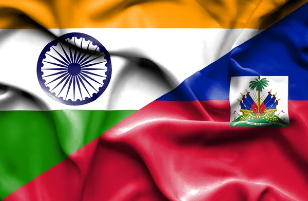 Haiti och Indien vajande flagga — Stockfoto