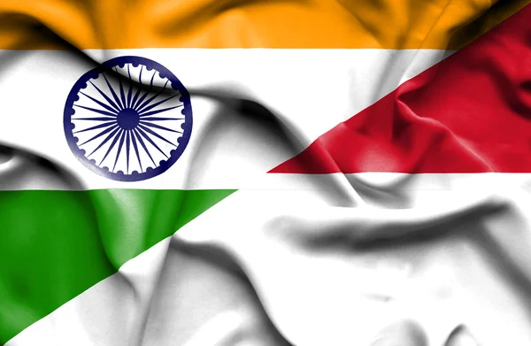 Waving flag of Indonesia and India — Stock Photo, Image