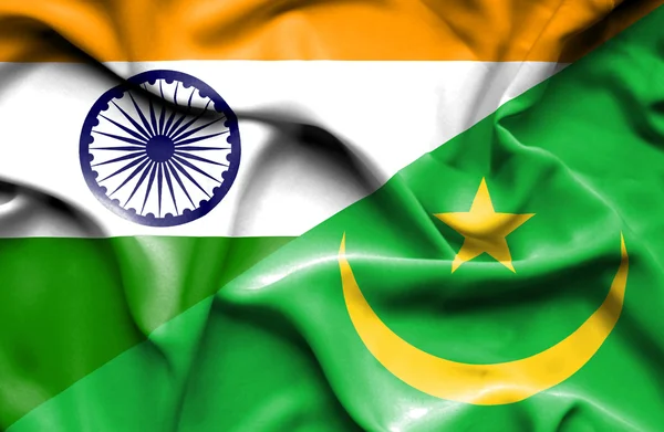 毛里塔尼亚和印度那飘扬的旗帜 — 图库照片