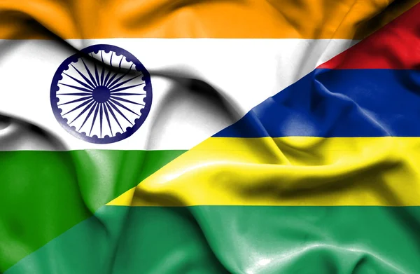 Waving flag of Mauritius and India — Stock Photo, Image