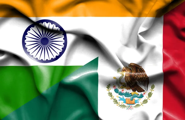 Drapeau agitant du Mexique et de l'Inde — Photo