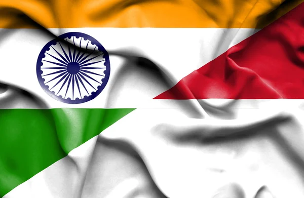 Wapperende vlag van Monaco en India — Stockfoto