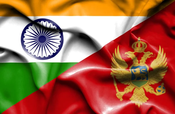 Bandiera sventolante di Montenegro e India — Foto Stock