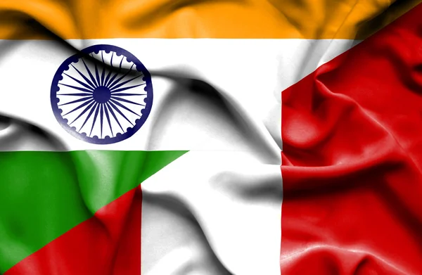 Bandera ondeante de Perú e India — Foto de Stock