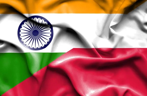 Polen och Indien vajande flagga — Stockfoto