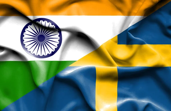 Waving flag of Sweden and India — Stock Photo, Image