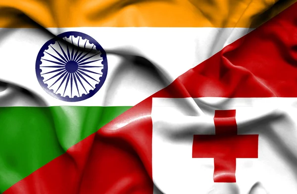 Machać flaga Tonga i Indie — Zdjęcie stockowe