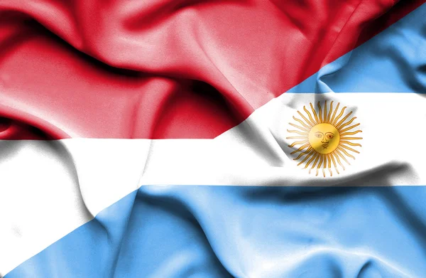 Waving flag of Argentina and Indonesia — Stock Photo, Image