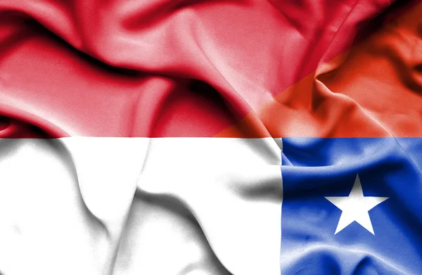 Waving flag of Chile and Indonesia — Stock Photo, Image