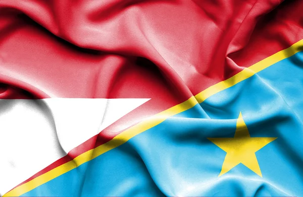 Vlající vlajka demokratické republiky Kongo a Indonésie — Stock fotografie
