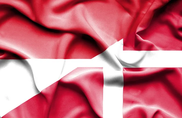 Waving flag of Denmark and Indonesia — Stock Photo, Image