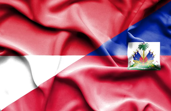 ハイチやインドネシアの旗を振っています。 — ストック写真