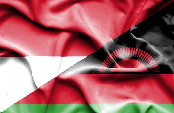 Wapperende vlag van Malawi en Indonesië — Stockfoto