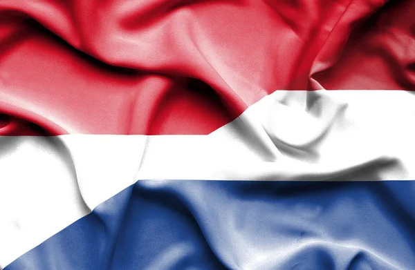 Mávání vlajkou Nizozemska a Indonésie — Stock fotografie