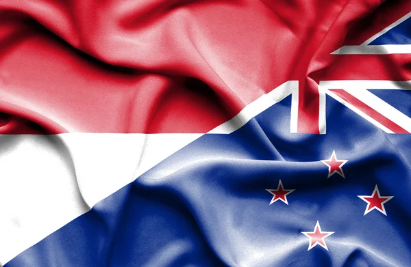 新西兰和印度尼西亚那飘扬的旗帜 — 图库照片