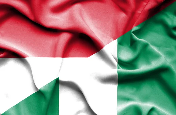Waving flag of Nigeria and Indonesia — Stock Photo, Image