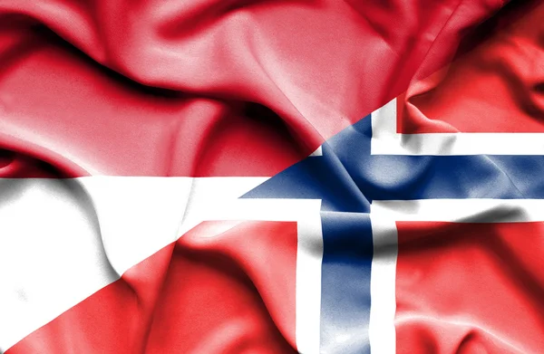 Bandera ondeante de Noruega e Indonesia — Foto de Stock
