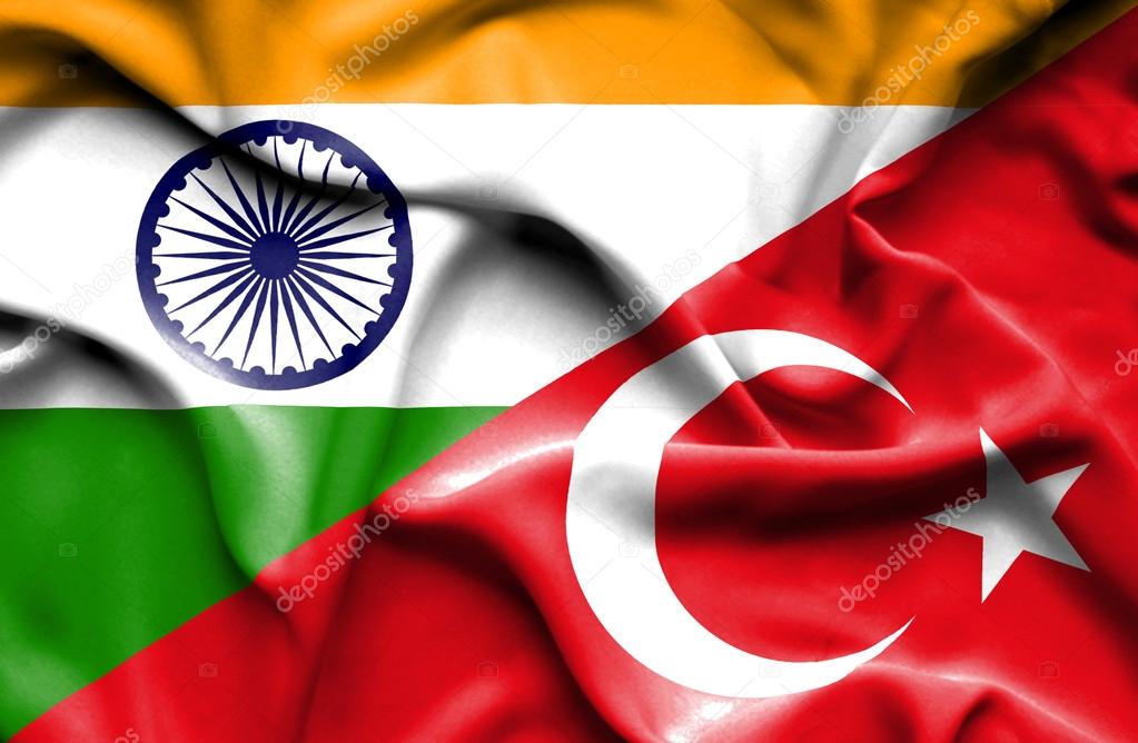 Waving flag of Turkey and India 