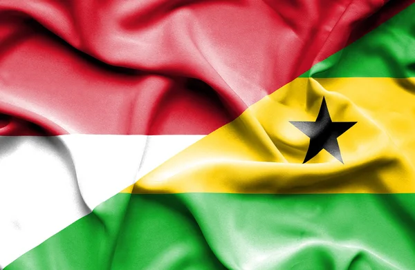 Sao Tome och Principe och Indonesien viftande flagga — Stockfoto