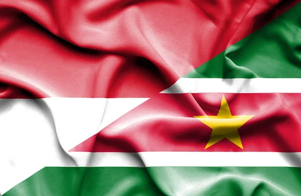 Flagge von Surinam und Indonesien schwenken — Stockfoto