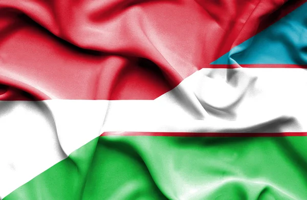 Waving flag of Uzbekistan and Indonesia — Stock Photo, Image