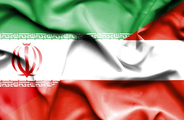 Waving flag of Austria and Iran — Stok Foto