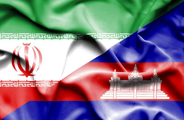 Machać flaga Kambodży i Iran — Zdjęcie stockowe