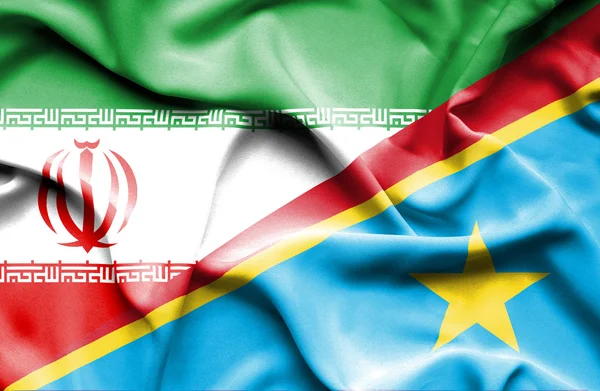 Bandeira da República Democrática do Congo e do irão — Fotografia de Stock